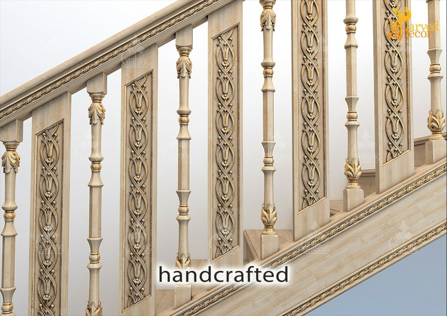 Carved oak balusters designs - Stair parts (10 pc.)