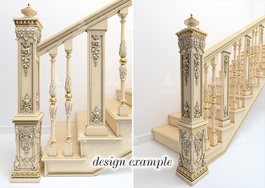 High quality carved box newel post, Salvage staircase from oak or beech