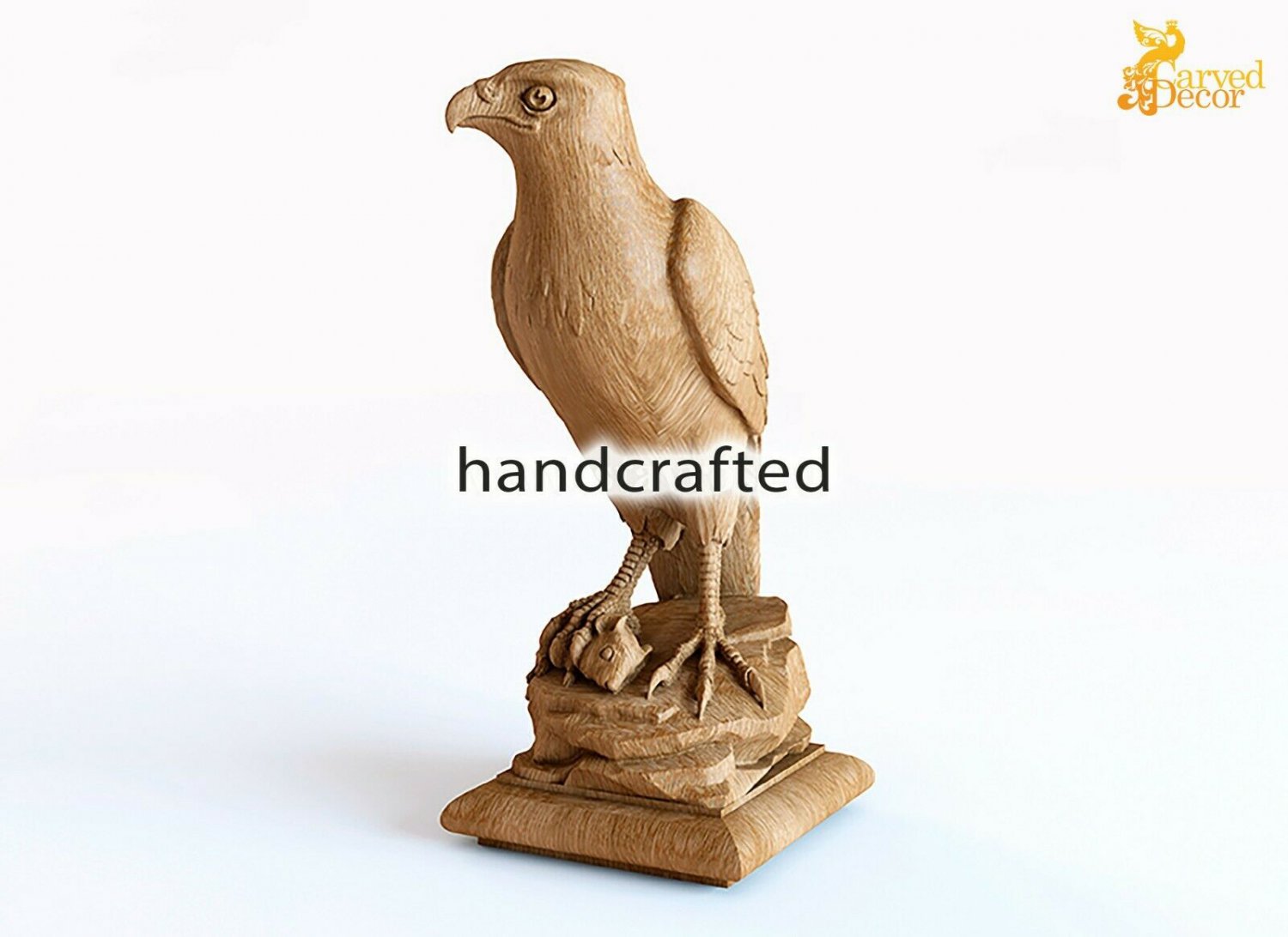 Wooden decorative newel post cap Hawk, wood carving statue Hawk, finial bird