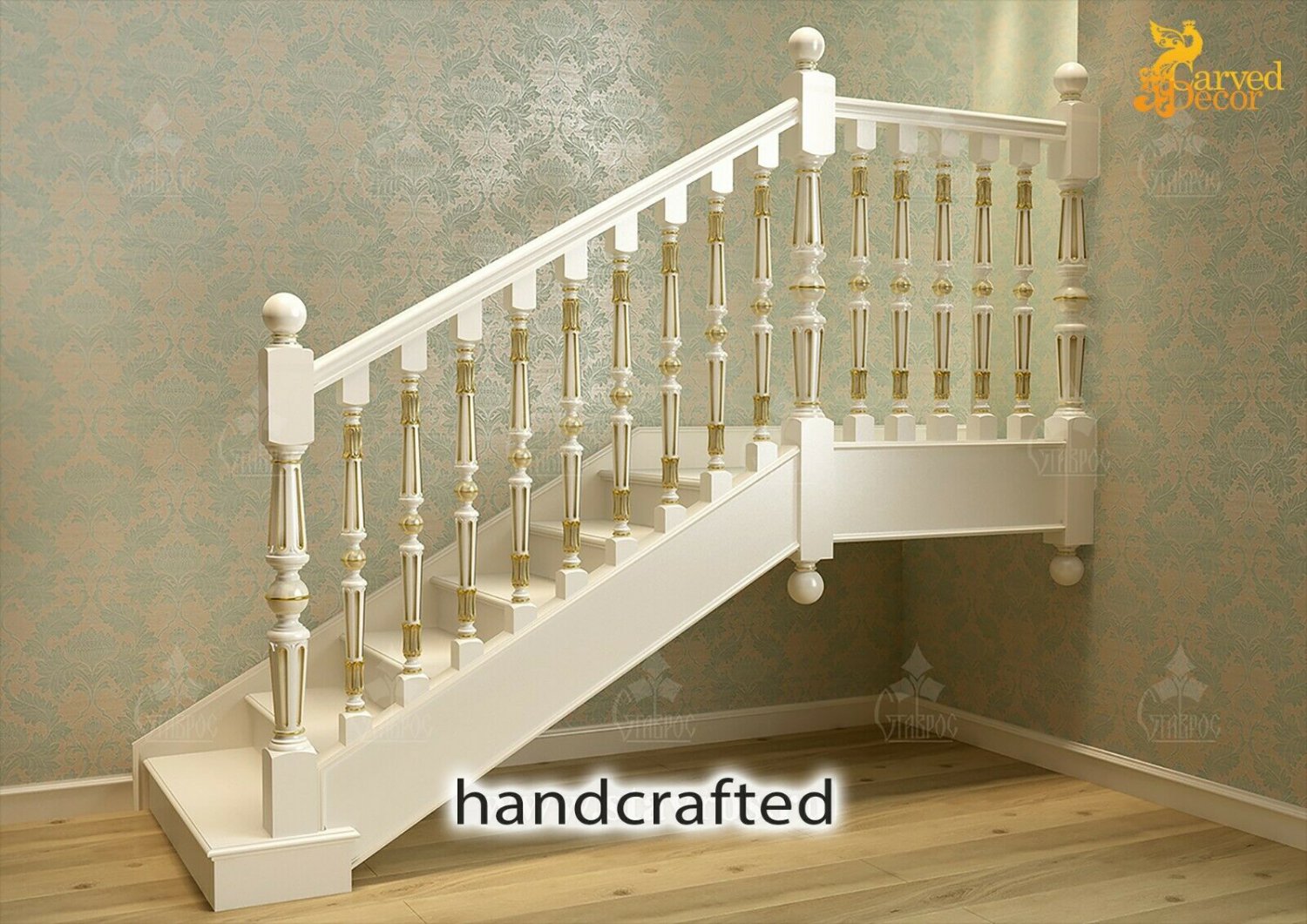 Victorian Staircase pillar design Newel posts stair (Set of 2) hand carved wood
