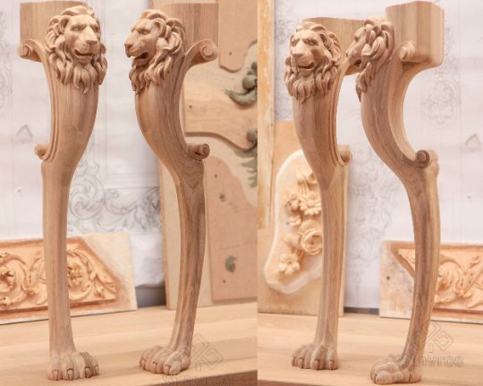 Table legs Lion head and paw (SET OF 4), unfinished wood carving from oak