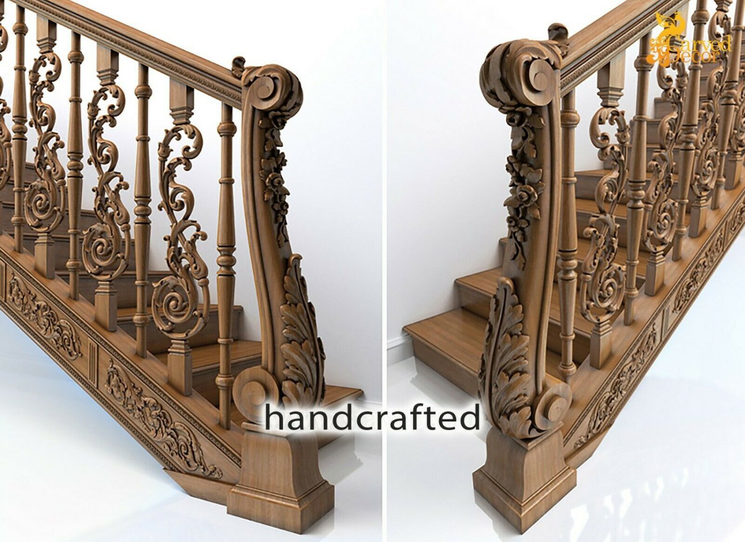 Architectural Stair Newel Post for interior (Set of 2) hand carved wood
