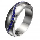 14k White Gold Finish 925 Sterling Silver Blue Sapphire Mens Pinky Ring Band