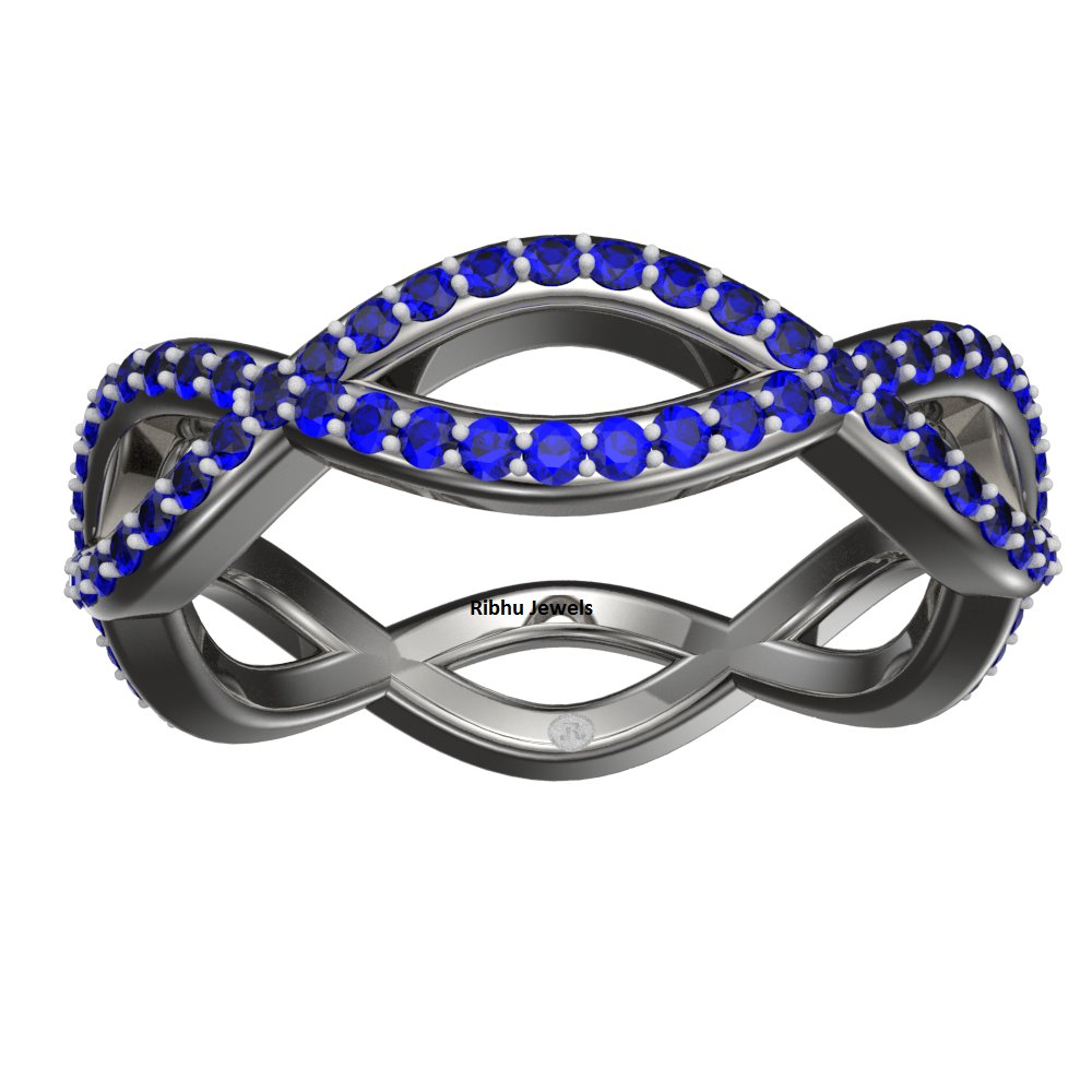 925 Sterling Solid Silver Womens Wedding Engagement Blue Sapphire Infinity Ring