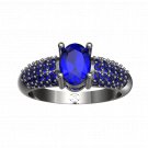 Blue Sapphire 14k White Gold Finish 925 Sterling Silver Womens Engagement Ring
