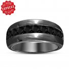 Black Diamond Black Gold Finish 925 Sterling Silver Mens Anniversary Band Ring
