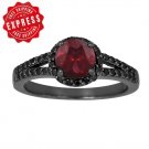 Red Garnet 925 Sterling Solid Silver Black Finish Her Engagement Ring