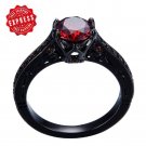 925 Sterling Silver Womens Red Garnet Engagement Ring Black Finish
