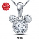 925 Sterling Silver April Birth Stone Micky Mouse Diamond Pendant
