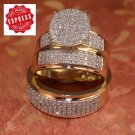 14k Yellow Gold Finish 925 Sterling Silver His Her Diamond Trio Ring Set