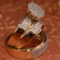 14k Yellow Gold Finish 925 Sterling Silver His Her Diamond Trio Ring Set