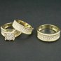 14k Yellow Gold Finish 925 Sterling Silver His Her Diamond Trio Ring Set