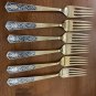 SET OF 6 VINTAGE AMFARCO SIAM STERLING SILVER INLAID BUDDHA BRASS FORKS, 7 3/4"