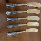Vtg Set Of 5 Amfarco Siam  Inlaid Buddha Brass Pate , 5 Pate Knifes 1/2" L
