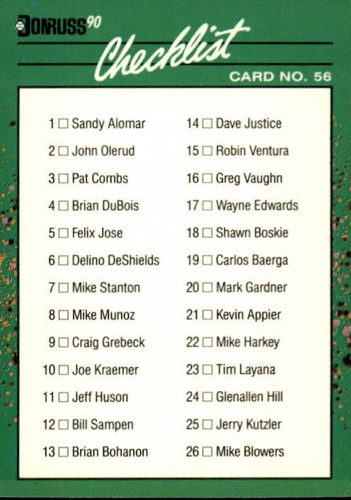1990 Donruss Rookies 56 Checklist 1-56