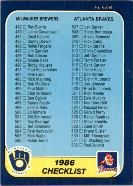 1986 Fleer 659 CL: Brewers/Braves/Giants/Rangers