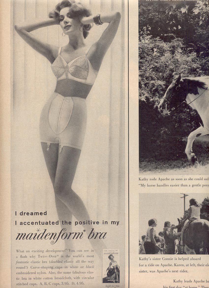 1959 Donna Formfit Romance a Fascia 565 Avorio Rosa Cintura Bra Vintage Ad 