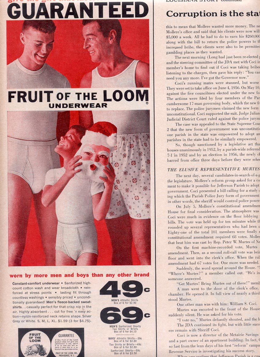 1959 FRUIT OF THE LOOM UNDERWEAR FOR MEN AND BOYS MAGAZINE AD (320)