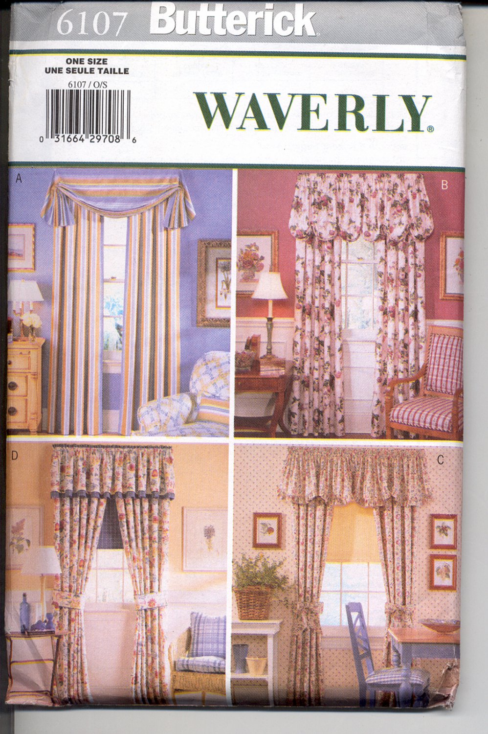 BUTTERICK 6107 WAVERLY WINDOW DRAPES & VALANCES SEW PATTERN UNCUT 1999