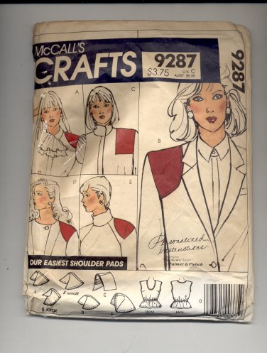 McCALL'S PALMER & PLETSCH PATTERN # 9287 MISSES SHOULDER PADS XS - LARGE CUT 1984 VINTAGE OOP