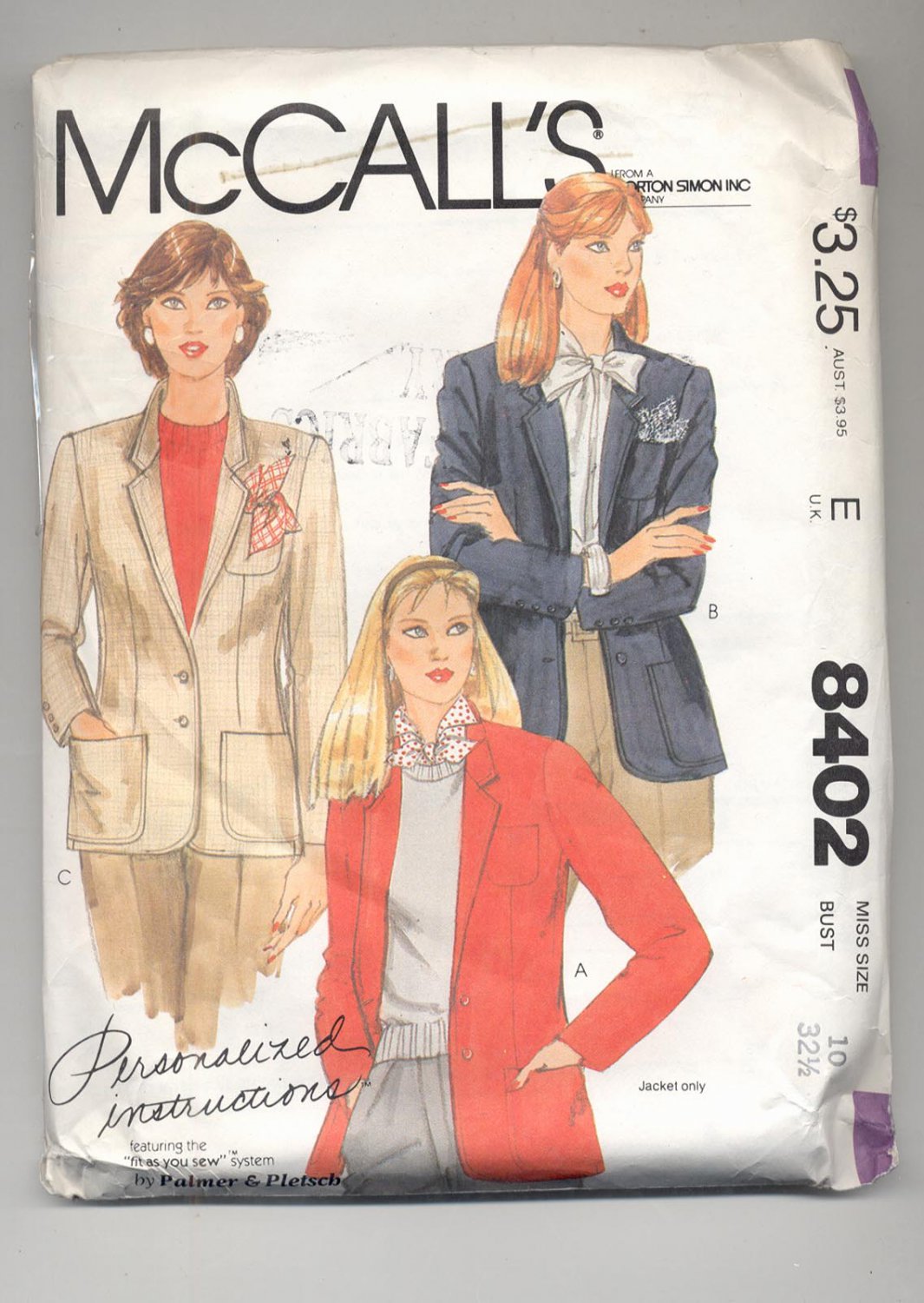 Mccall s palmer pletsch pattern 8402 misses jacket size 10 cut 1983 oop