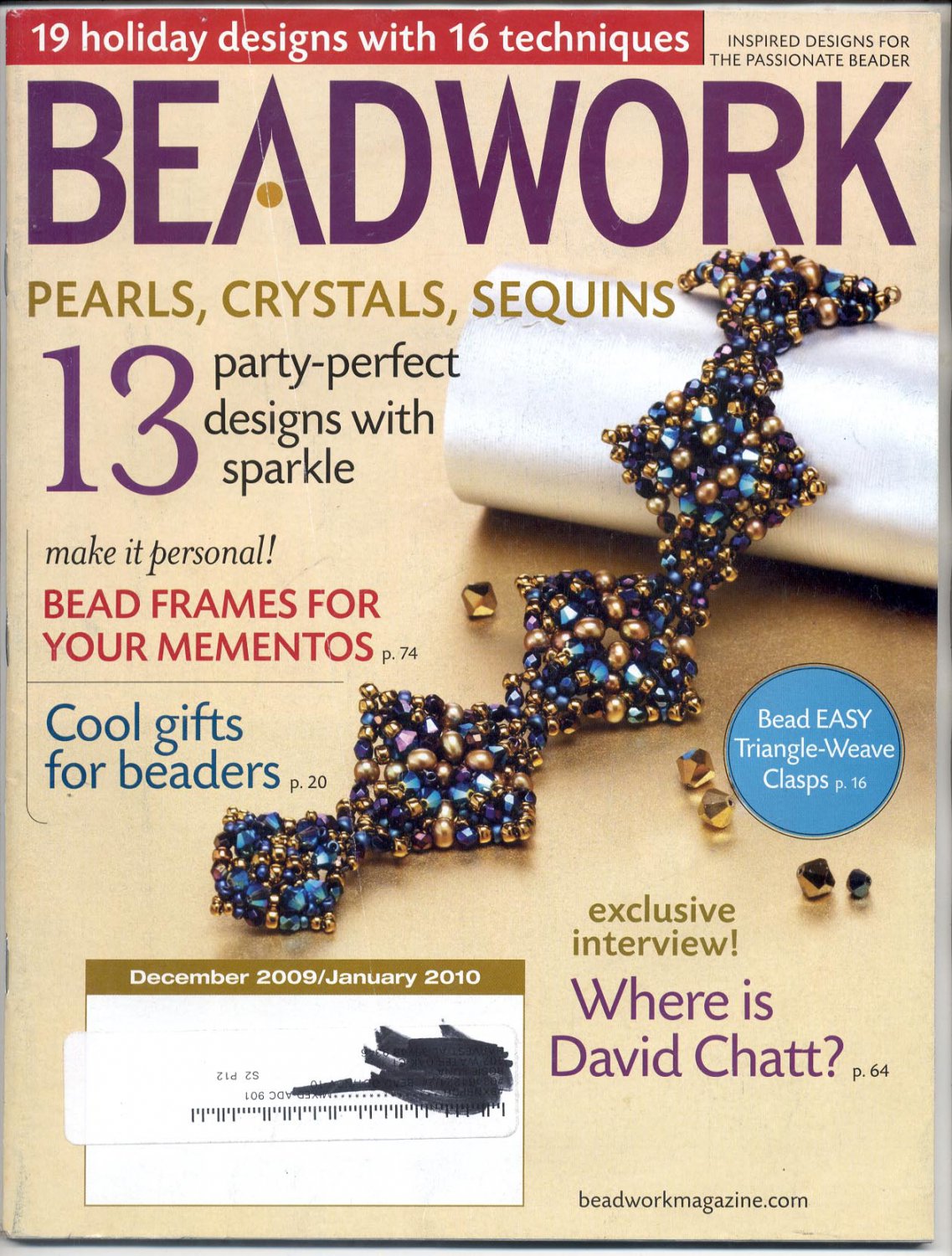 BEADWORK MAGAZINE W/ 19 PROJECTS BACK ISSUE CRAFTS MAGAZINE DEC 2009