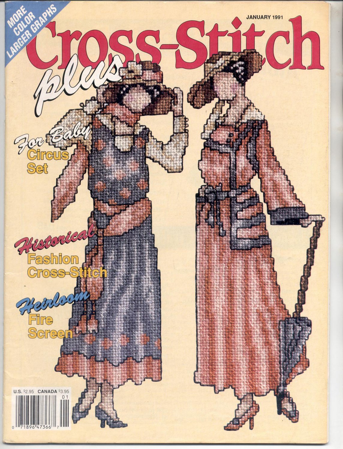 Cross Stitch Plus Back Issue Craft Magazine January 1991 Near Mint