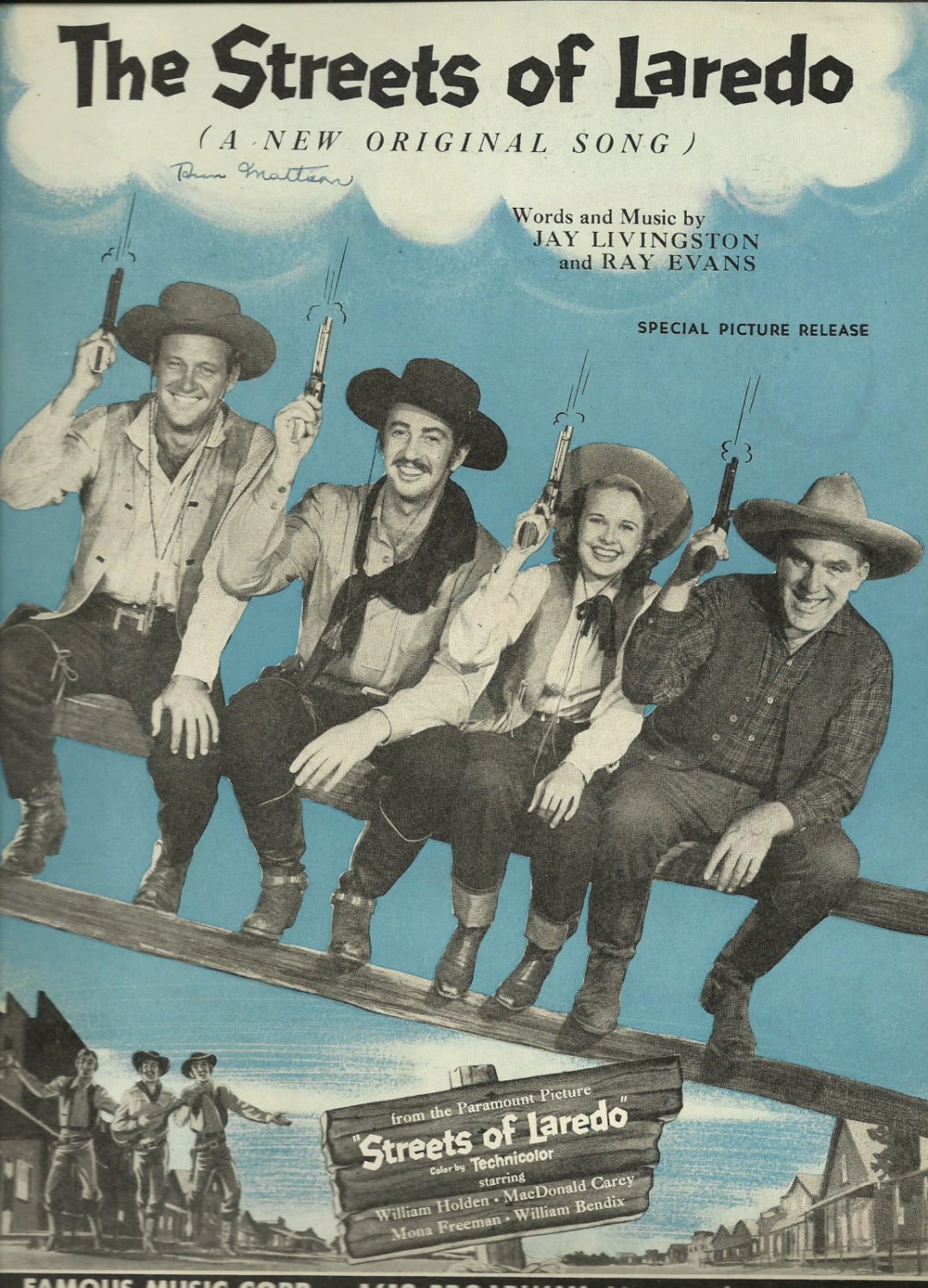 THE STREETS OF LAREDO 1949 WILLIAM HOLDEN VINTAGE SHEET MUSIC NEAR MINT