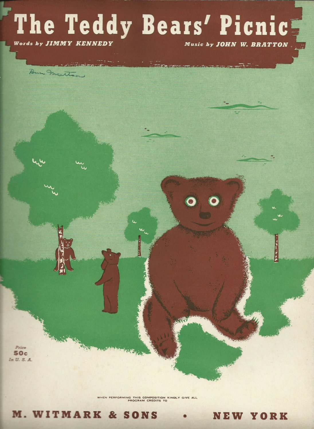 THE TEDDY BEARS' PICNIC 1947 VINTAGE SHEET MUSIC MINT