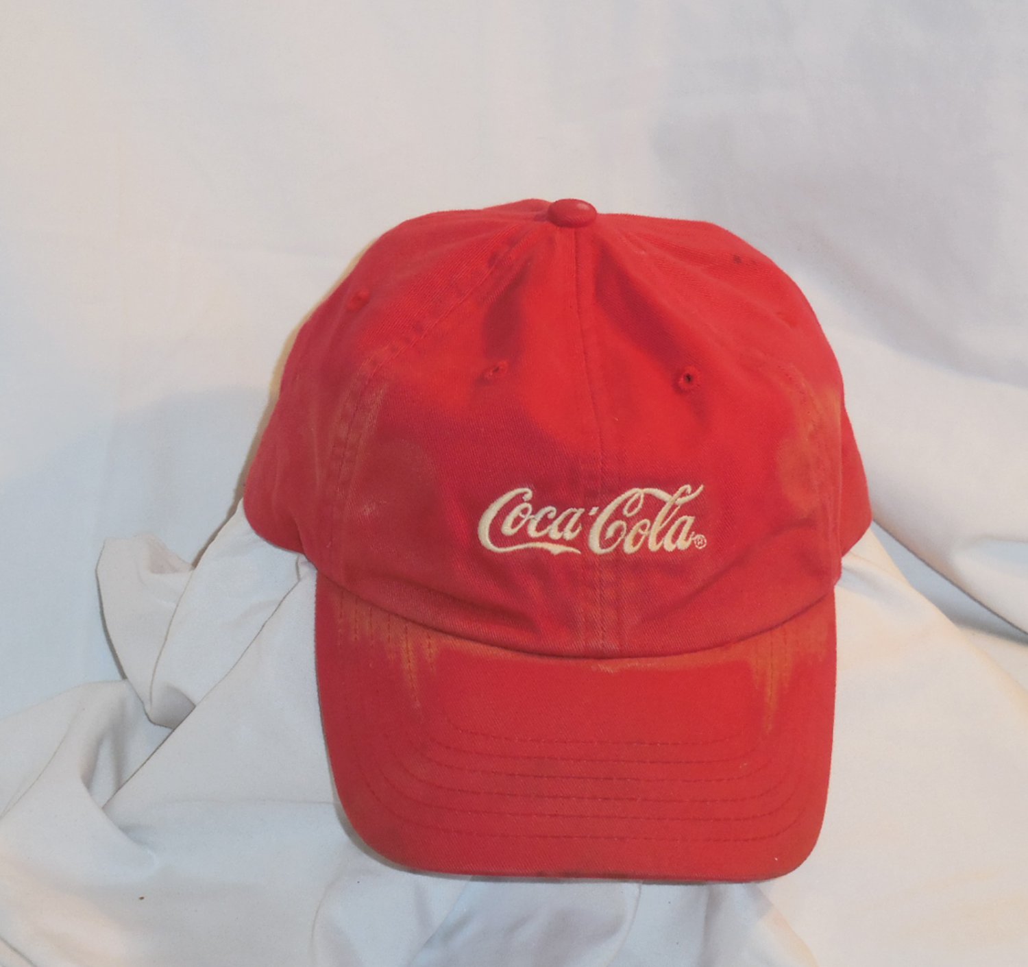 VINTAGE COCA COLA COKE HAT CAP RED W/ METAL CLASP CLOSURE ADJUSTABLE USED D18