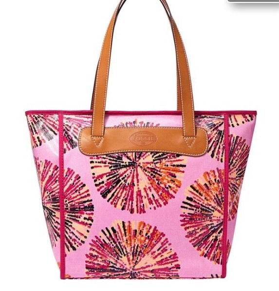 fossil keyper print coated canvas shopper tote pink multi handbag bag zip top nw fossil keyper print coated canvas shopper tote pink multi handbag bag zip top nw