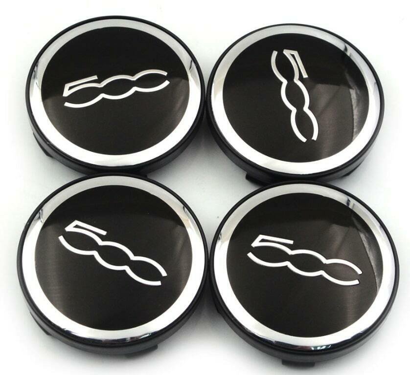 60mm FIAT 500 Black Silver Hub caps Rim Cover Cap Hub Cover