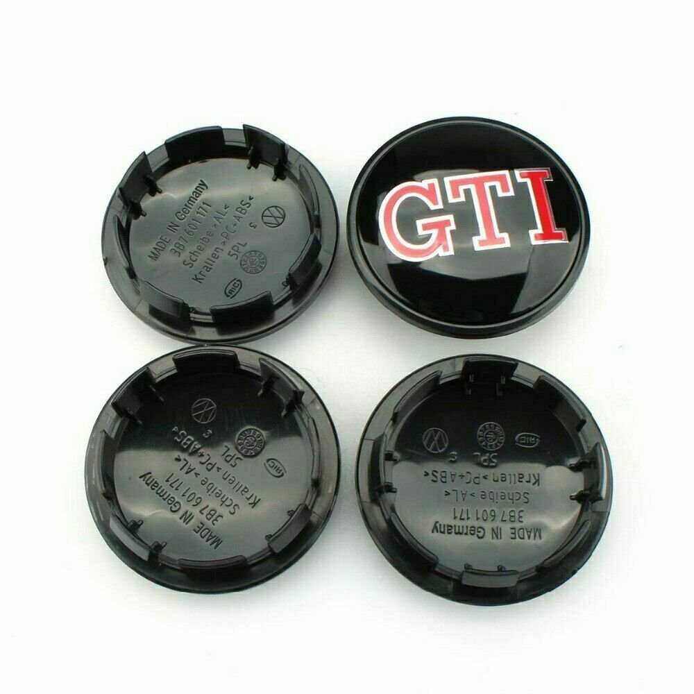 65mm GTI Black Red Hubcap Cover Wheel Center Caps