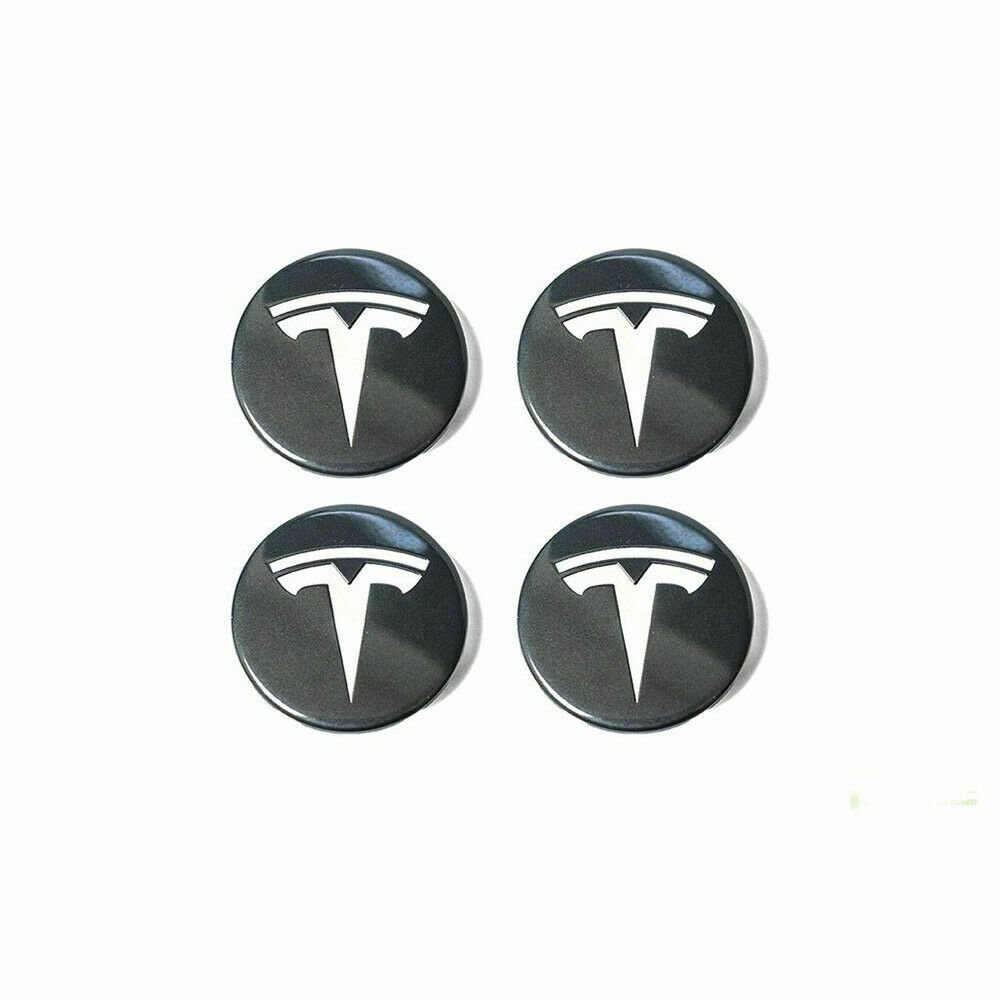 58mm TESLA Black Silver Hubcap Center Cap Cover Wheel Set