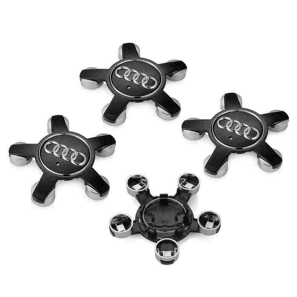 135 mm Audi Black Silver Hubcap Cover Cap Wheel Center Cover Set