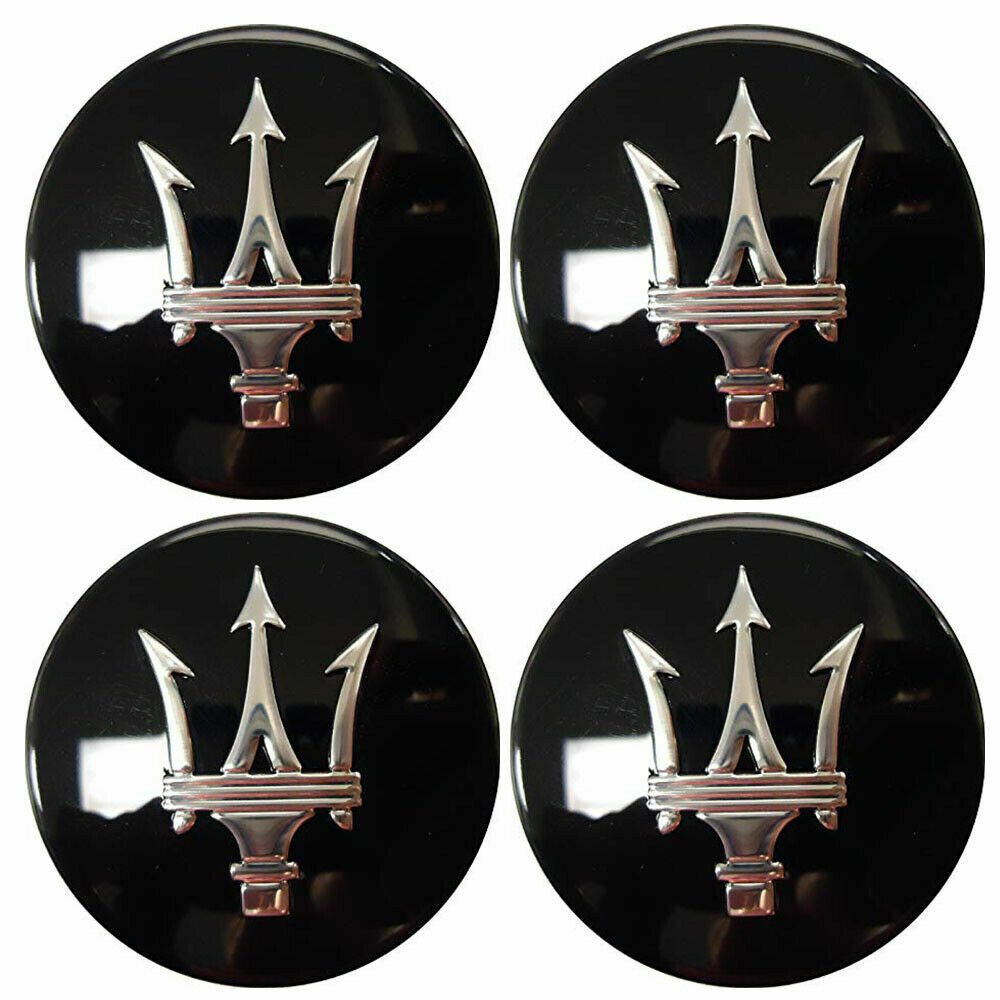 60mm Maserati Black Silver Center Cap Hubcap Wheel Cover Set