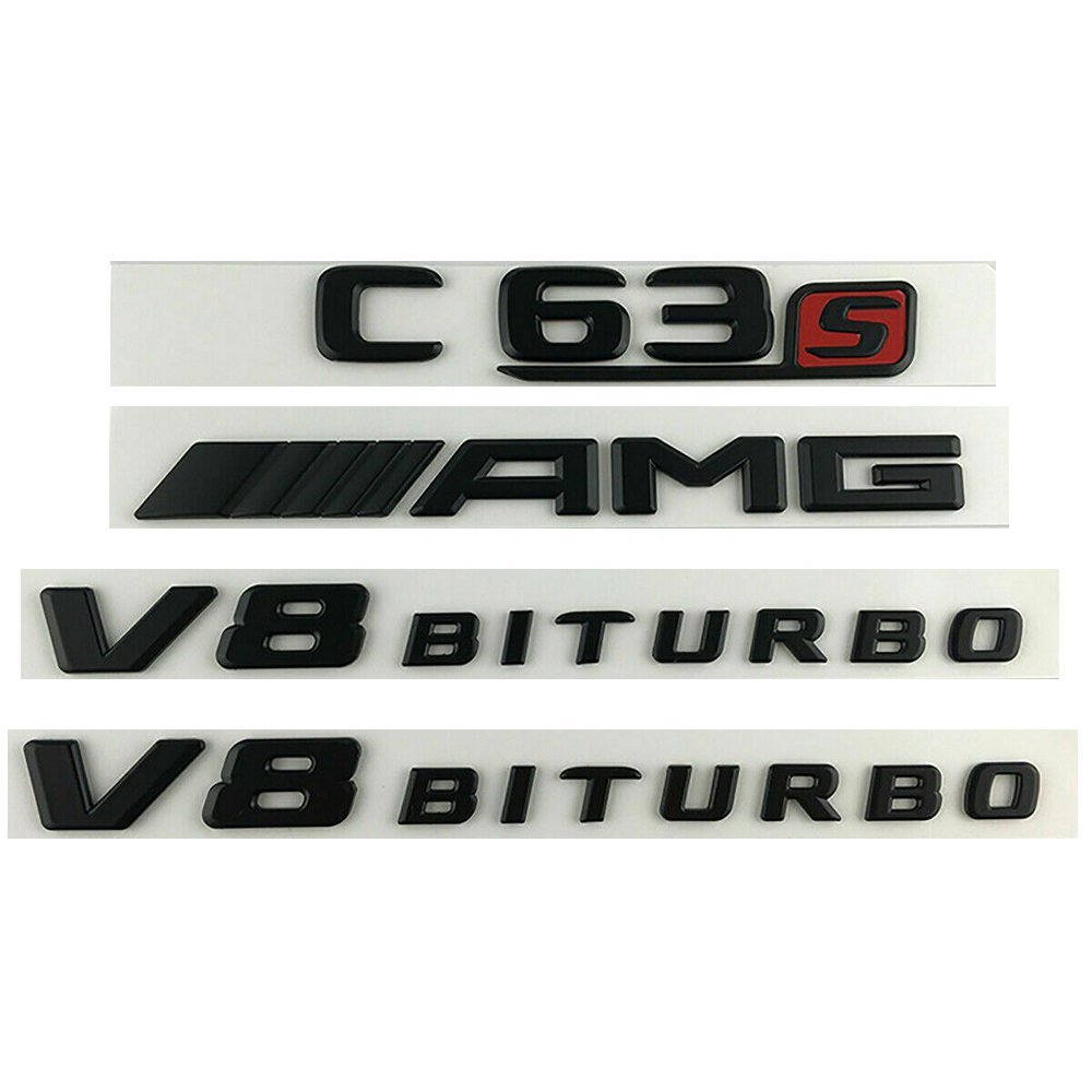 C63S AMG V8 BITURBO Black Sticker Logo 3D Emblem Sign Trunk Side