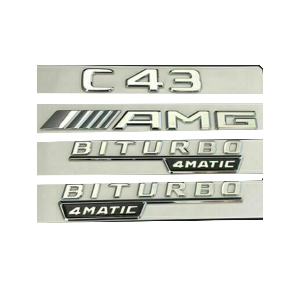 C43 AMG BITURBO 4MATIC Silver Sticker Logo 3D Emblem Exterior Design Sign Trunk Side