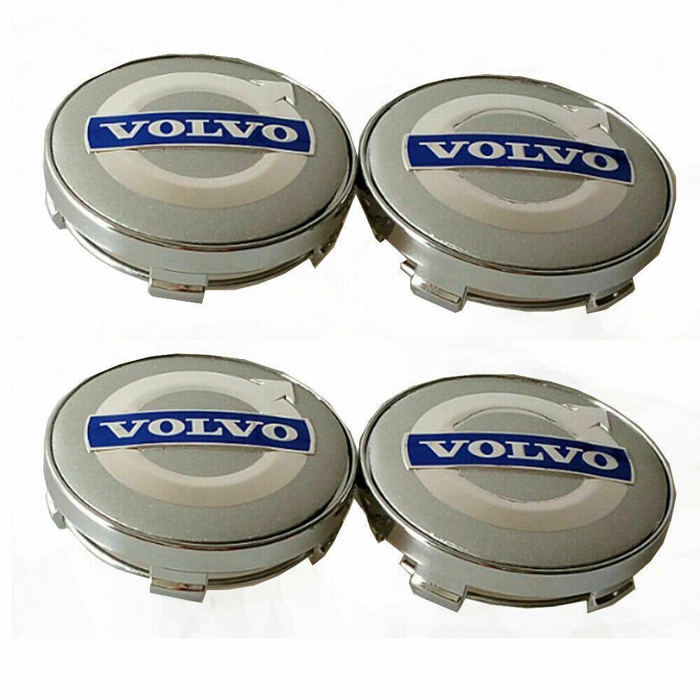 60mm Volvo Silver Blue Hubcap Cover Wheel Center Cap Set