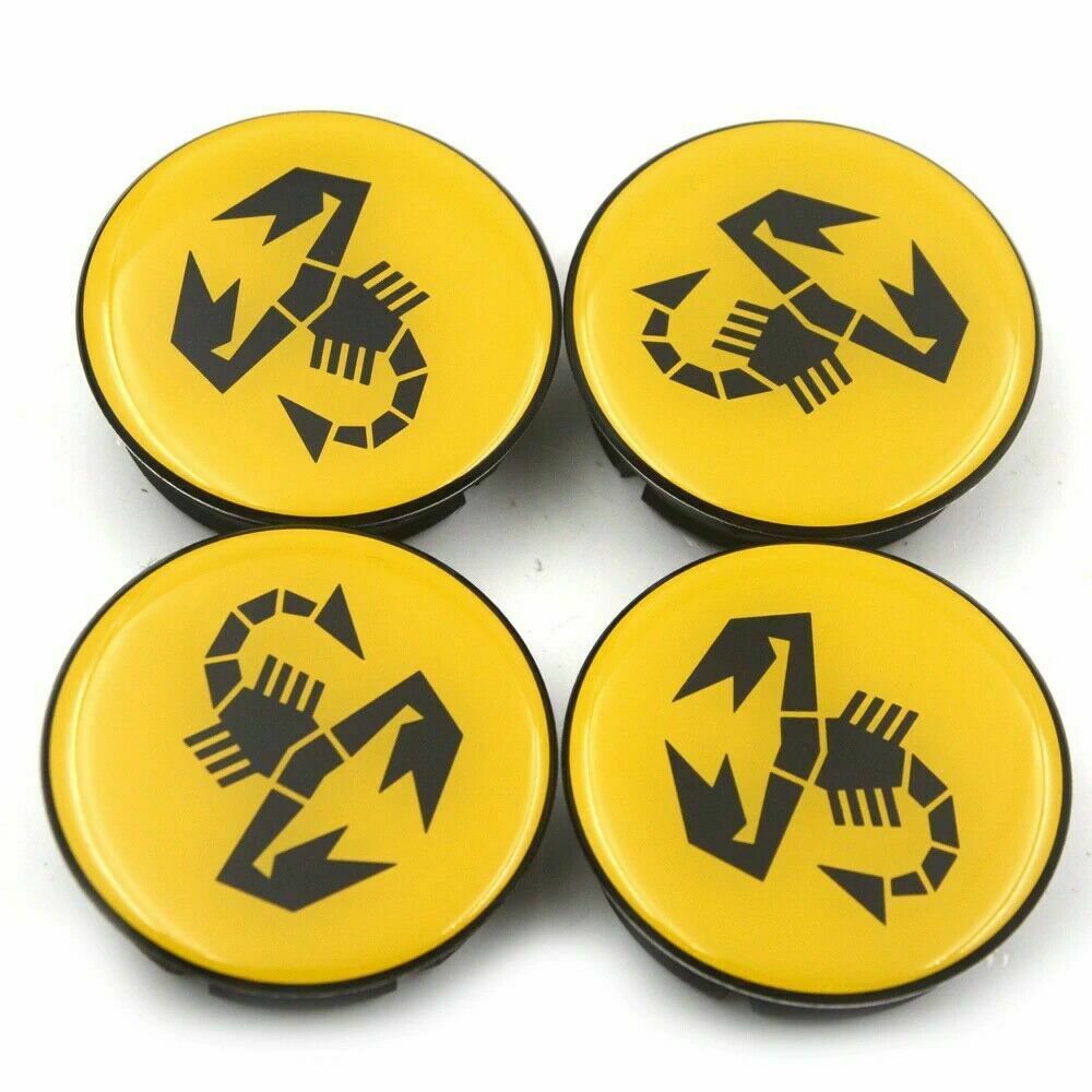 50mm Fiat Abarth Yellow Hubcap Cover Wheel Center Cap