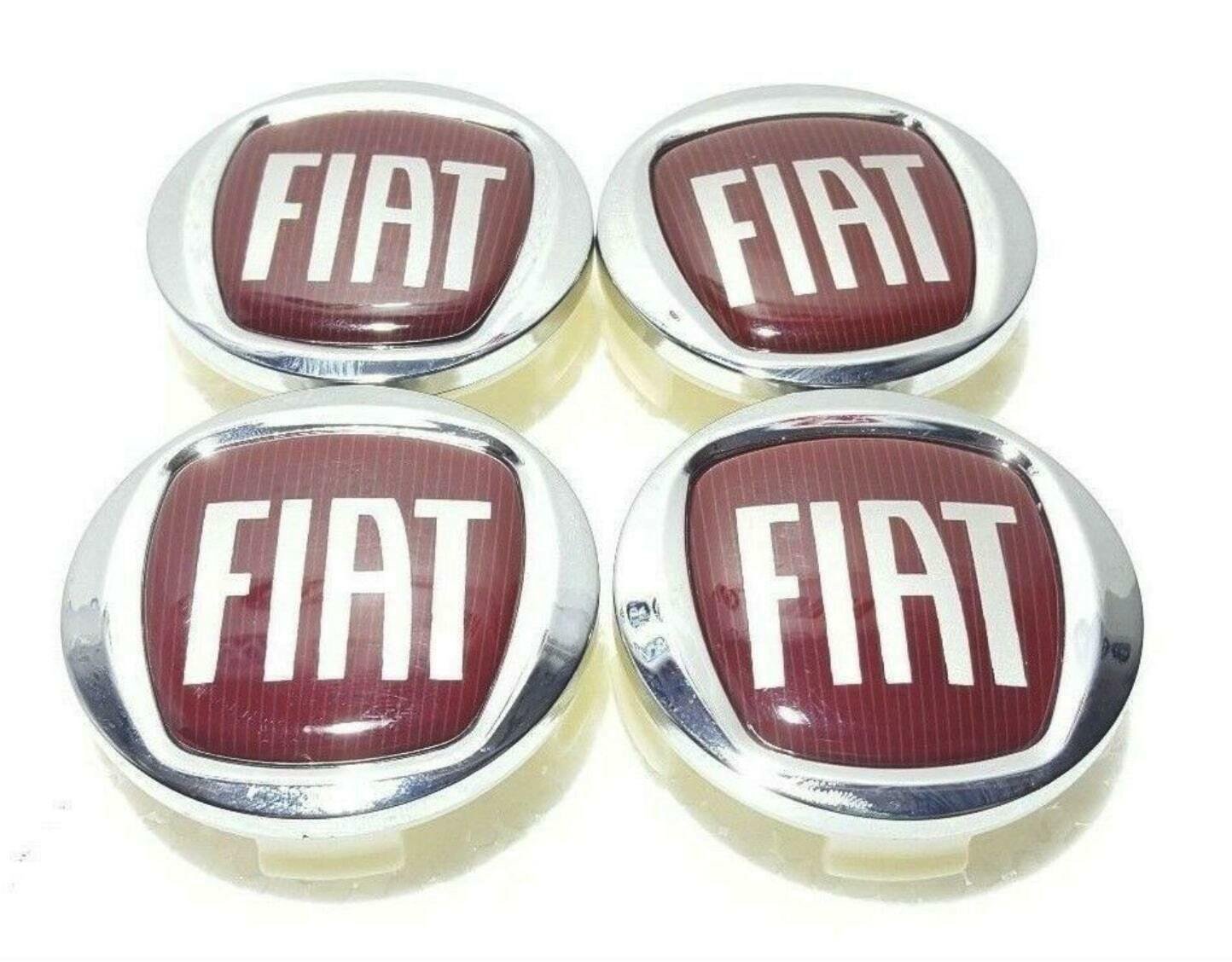60mm Fiat Silver Red Hubcap Center Wheel Cover Cap Set