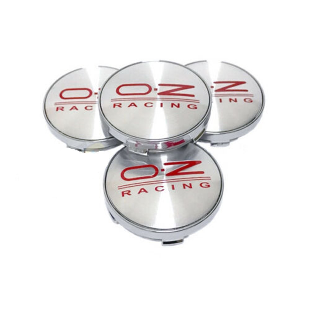 60mm OZ Racing Silver Red Hubcap Wheel Cover Center Cap Set