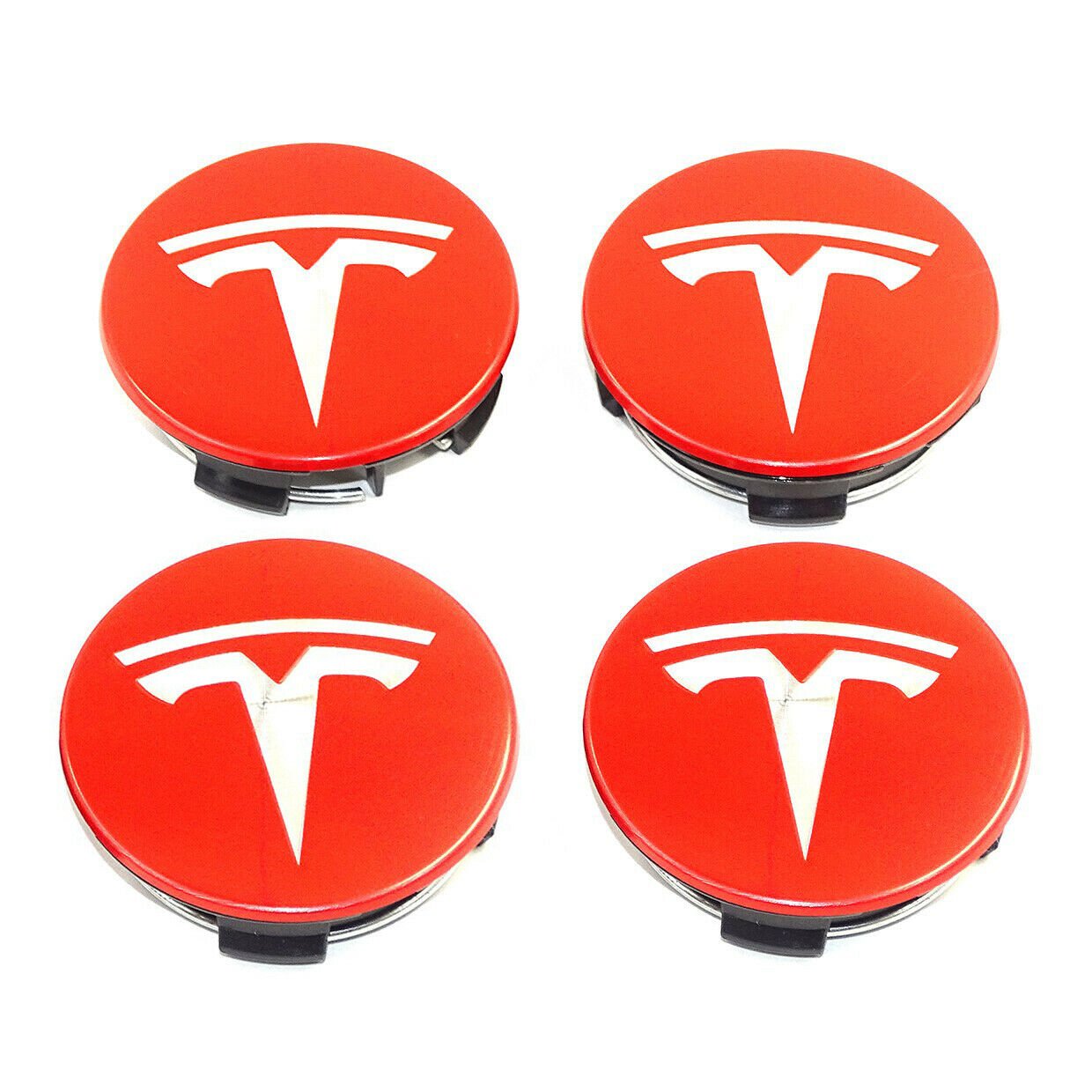 58mm Tesla Red Silver Hubcap Wheel Cover Center Cap Set