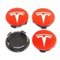58mm Tesla Red Silver Hubcap Wheel Cover Center Cap Set