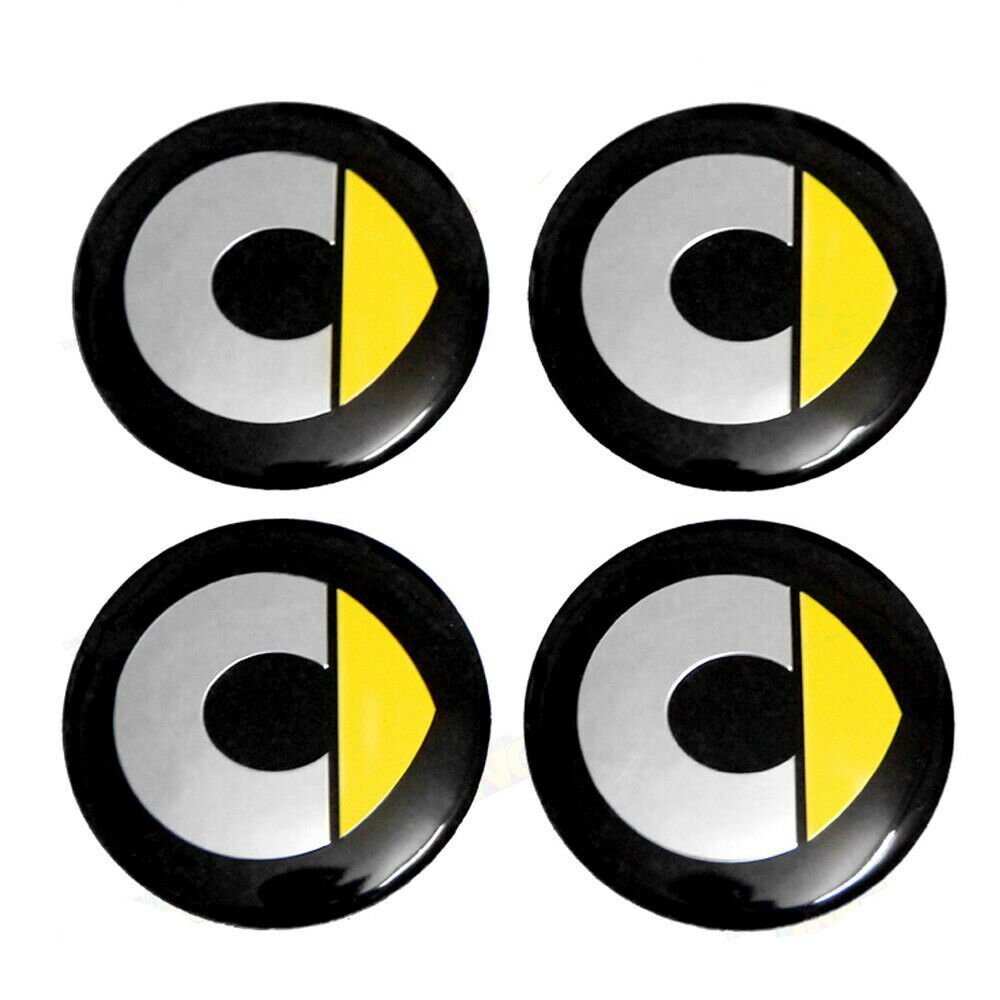 56mm Smart Yellow Black Hubcap Wheel Cover Center Cap Set