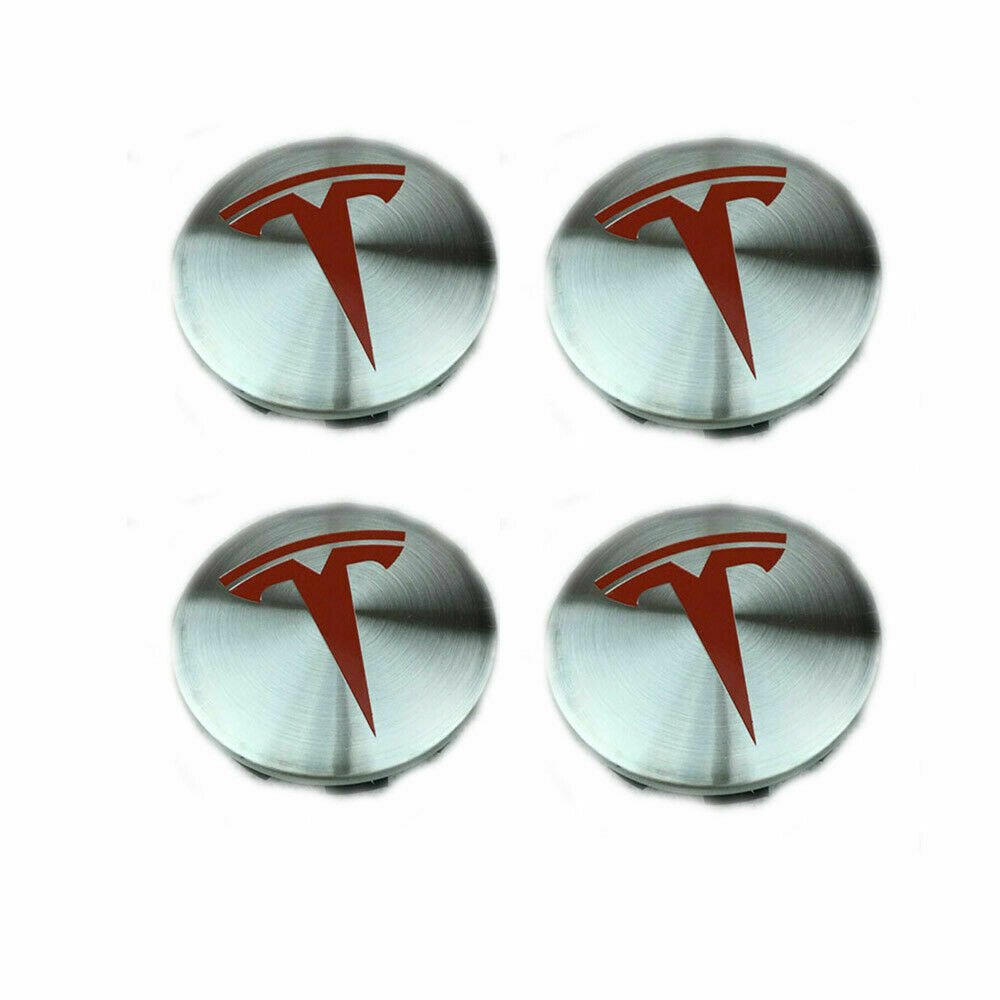58mm Tesla Silver Red Hubcap Wheel Cover Center Cap Set