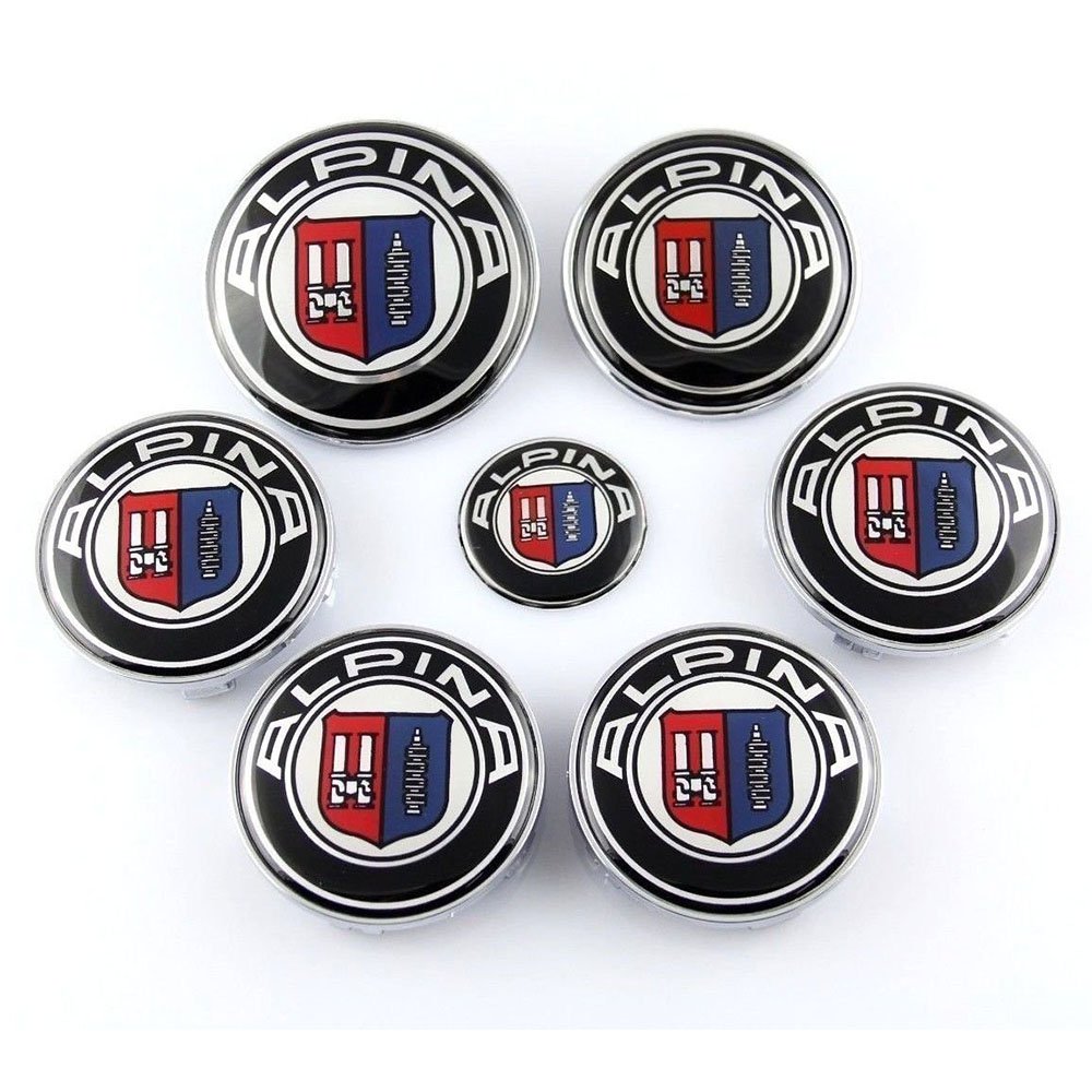 Set of 7pcs BMW Alpina (82+74+45+4x68) Emblem Logo Set for Hubcaps Steering Wheel Front Back