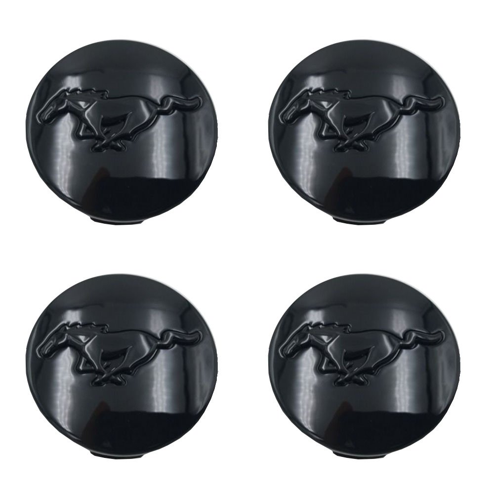 55mm Mustang Black Hubcap Wheel Cover Center Cap Set