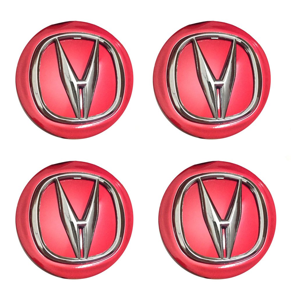 69mm Honda Red Silver Hubcap Wheel Cover Center Cap Set