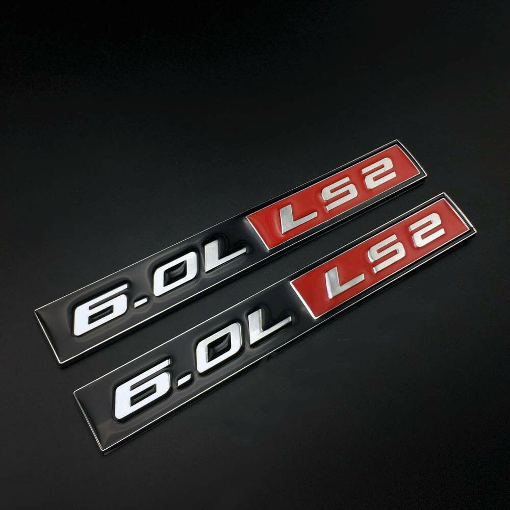 2pcs Chrome Metal LS2 6.0L V8 Engine Emblem Badge Sticker Camaro Corvette Chevy